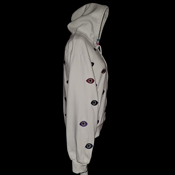 Lola + The Boys Evil Eye Hoodie Womens White Beaded Embroidered Zip Sz M - Picture 4 of 16